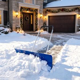 Blue 37 Inch Wheeled Aluminum Snow Pusher with Adjustable Ergonomic Handle