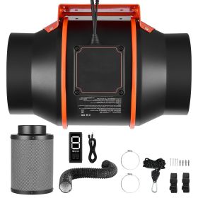 Inline Duct Fan Kit with Carbon Filter, 402 CFM 6 inch EC Motor Ventilation Fan with 3-Speed Circulation, 10-Speed PWM Controller, Timer