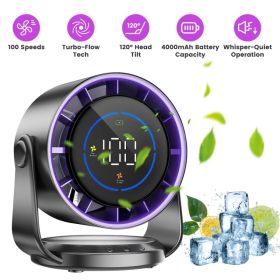 Portable USB Table Fan 100 Speed Settings Real-Time LCD Display Battery Indicator, 120 Degree Adjustable Tilt Desktop Wall Mount 4000mAh Wireless Coo