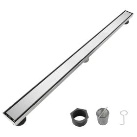 36 Inch Linear Shower Drain with 2-in-1 Flat & Tile Add Removable Cover, 304 Stainless Steel with Hair Strainer and Leveling Feet, Brushed Nickel