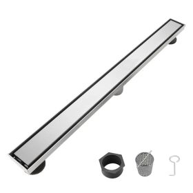 28 Inch Linear Shower Drain with 2-in-1 Flat & Tile Add Removable Cover, 304 Stainless Steel with Hair Strainer and Leveling Feet, Brushed Nickel