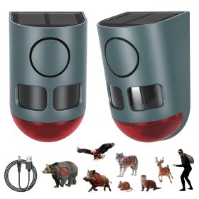 2Pack OR 1Pack Option 3-In-1 Ultrasonic Solar Animal Repeller Motion Activated Animal Repellent With Ultrasonic Sound Alarm Strobe Light 4 Modes IP55 (Option: 2Pcs)