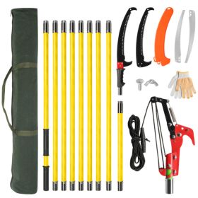 24ft Manual Pole Saw, Lightweight Tree Trimmers Long Handle Pruner Set, Sharp Steel Blade And Scissors Pole Saw For Trimming Palm, Pear Tree, Fir Tre (Option: 05975251)