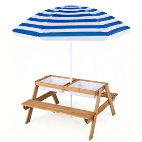 3-in-1 Kids Picnic Table With Adjustable Umbrella, Fir Wood Outdoor Activity Table Set With Detachable Storage Boxes, Sand & Water Play Table For 3-7 (Option: 76495683)