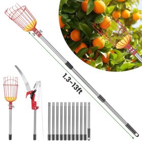 14.4FT OR 10.9FT Option 2-in-1 Pole Saw & Fruit Picker With Extendable Stainless Steel Pole Manual Tree Pruner With 65Mn Steel Blade Fruit Picking Ba (Option: 14.4FT)