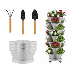 7 Tier Stackable Vertical Planter With Wheels Strawberry Planter Tower Space Saving Garden Planter With Drainage System Rolling Herb Flower Vegetable (Option: Light Gray)
