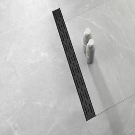 30 Inch Linear Shower Drain with Removable Brick Patterned Grate Cover, 304 Stainless Steel Shower Floor Drain with Hair Strainer and Leveling Feet (Option: default title)