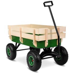 Heavy Duty Steel Wooden Side Support Cargo Wagon with 10" All-Terrain Air Tires, Up to 220lb Load Capacity, for Towing Kids Toys, Gardening Supplies, (Option: default title)