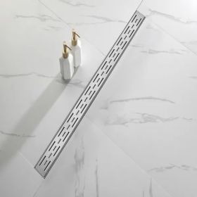 36 Inch Linear Shower Drain with Removable Brick Patterned Grate Cover, 304 Stainless Steel Shower Floor Drain with Hair Strainer and Leveling Feet (Option: default title)